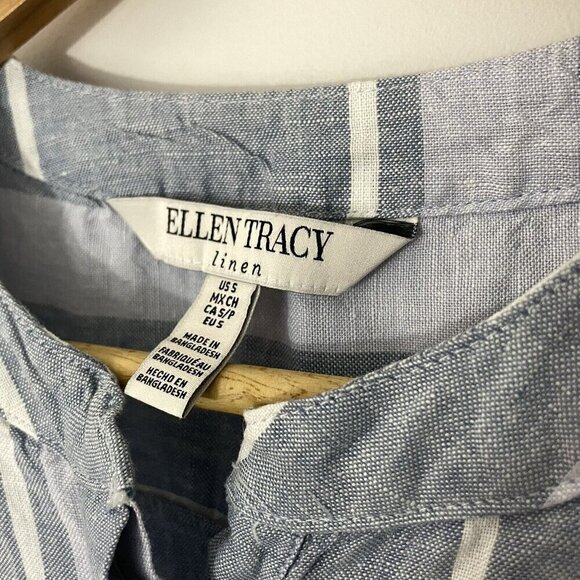Ellen Tracy 100% Linen Sleeveless Top Womens S Blue White Stripe Button Up - Picture 5 of 10